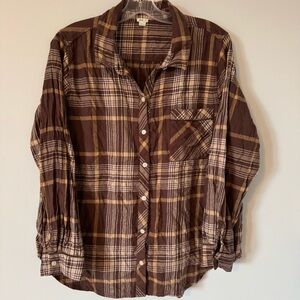 Aerie Brown/ Tan Plaid Shirt women’s Large- Cabincore